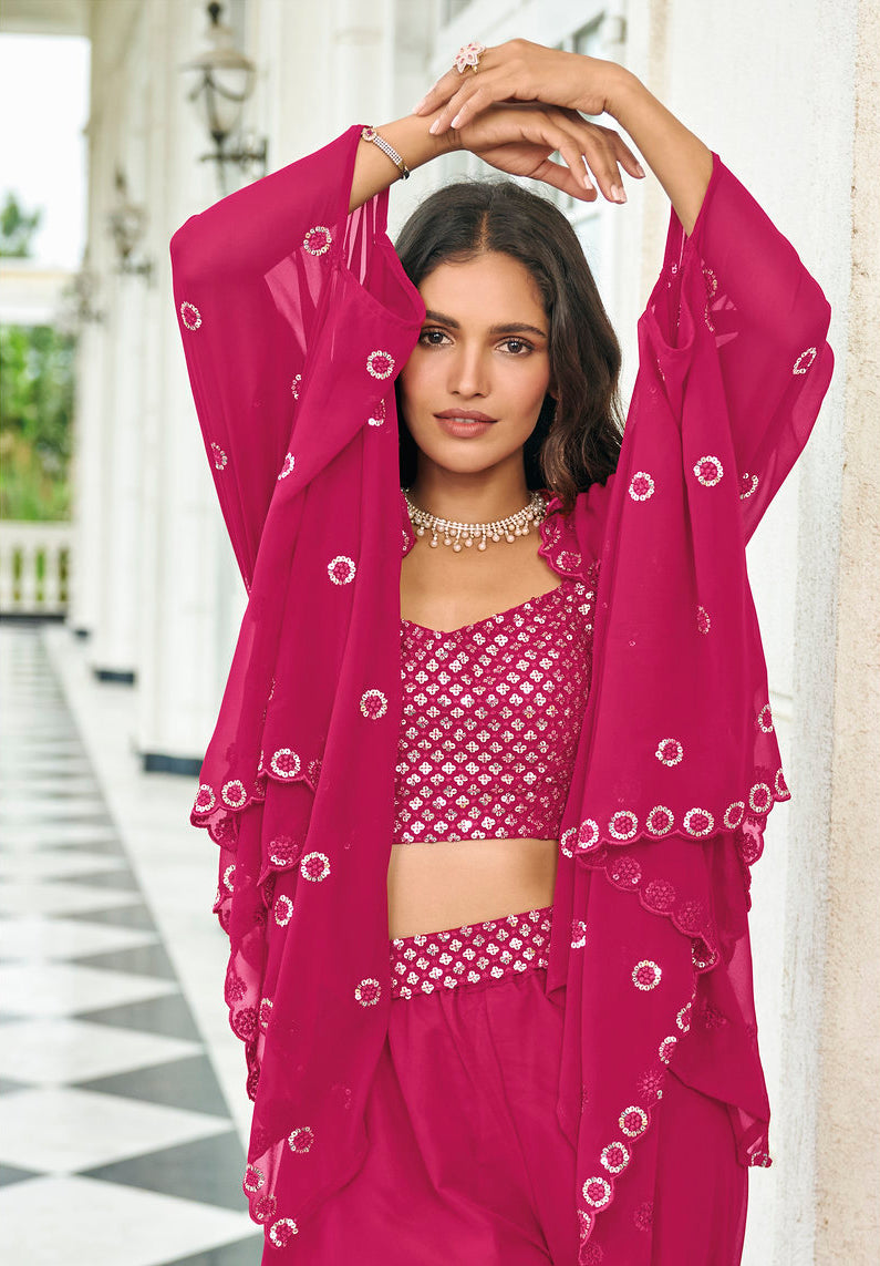 Elegant Pink Georgette Festive Lehenga Choli