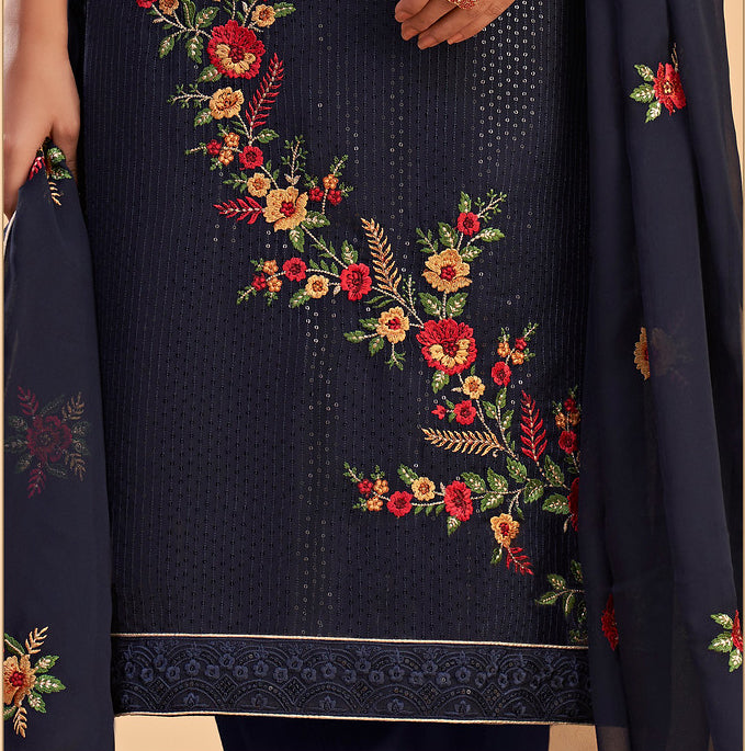 Elegant Navy Blue Georgette Designer Salwar Kameez