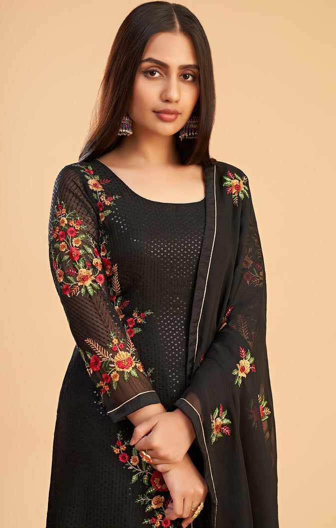 Timeless Black Georgette Designer Salwar Kameez