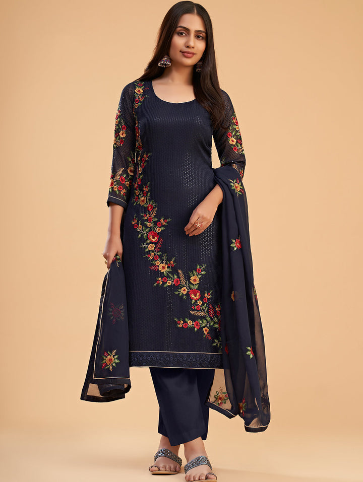 Elegant Navy Blue Georgette Designer Salwar Kameez