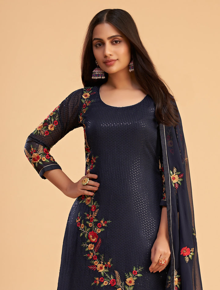 Elegant Navy Blue Georgette Designer Salwar Kameez