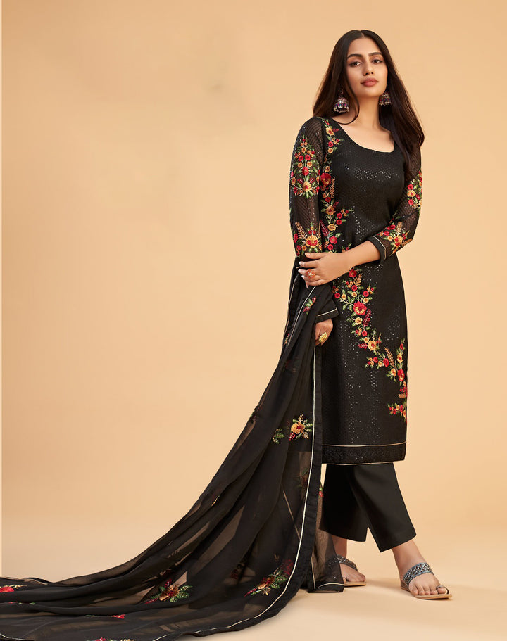 Timeless Black Georgette Designer Salwar Kameez