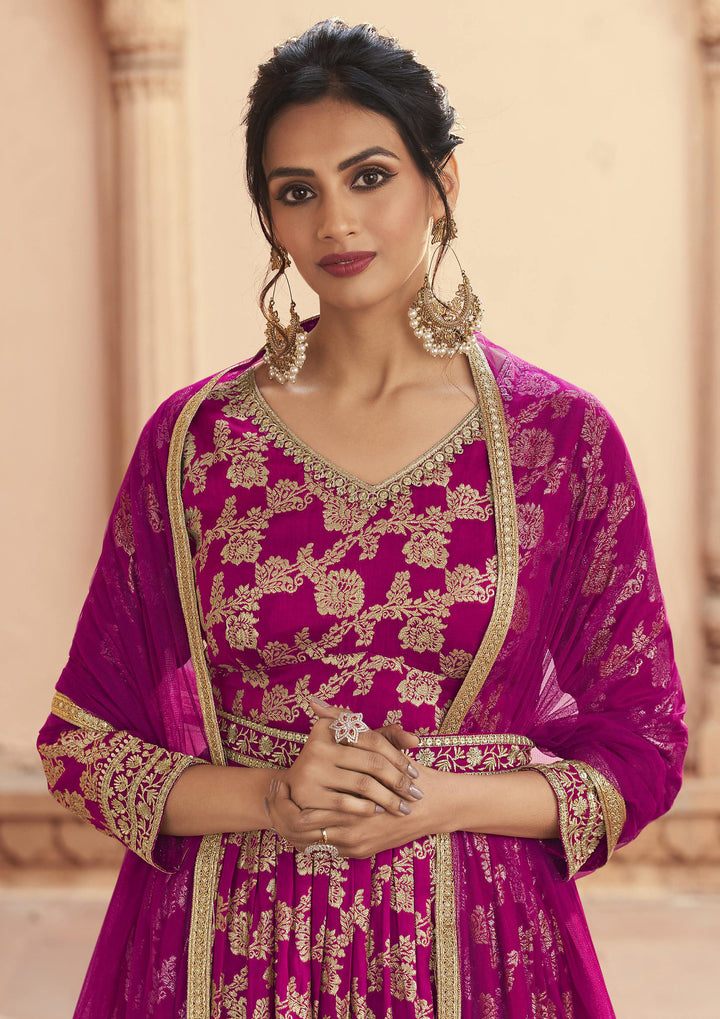 Pink Jacquard Anarkali Suit