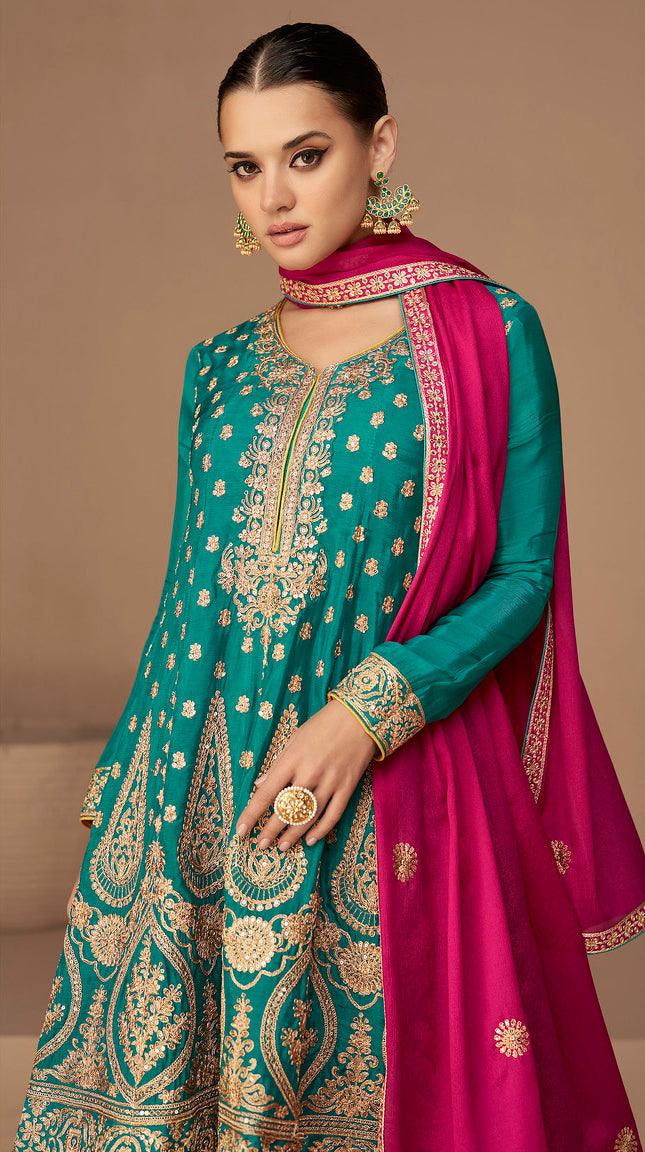 Designer Salwar Kameez in Rama Green