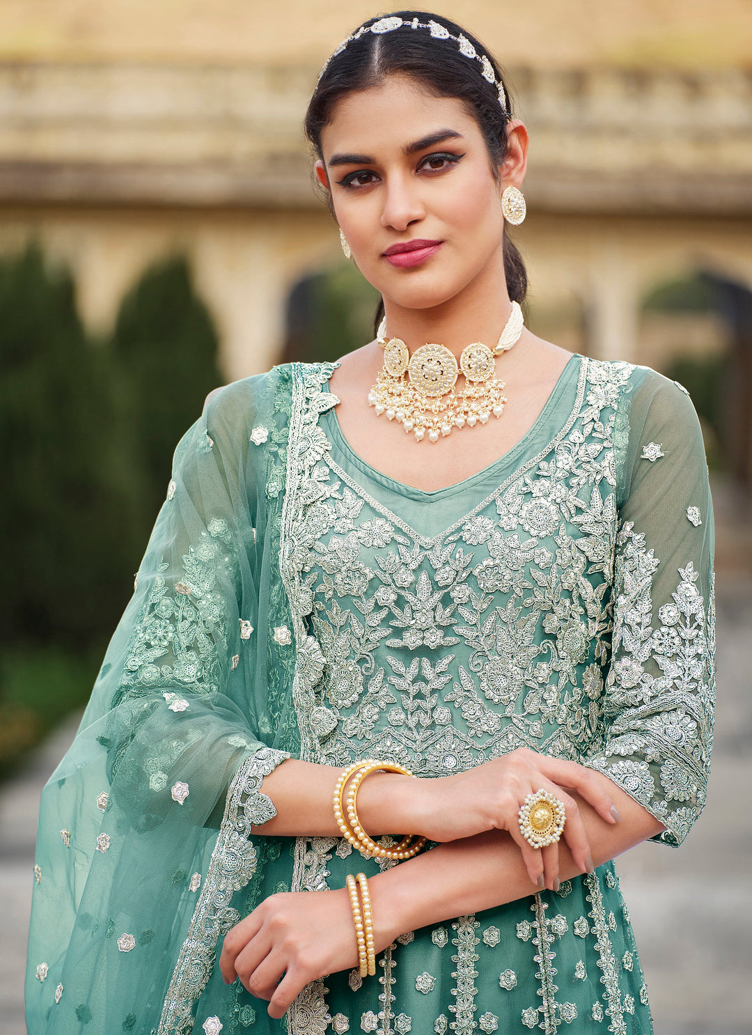 Green Bridalwear Anarkali Dress