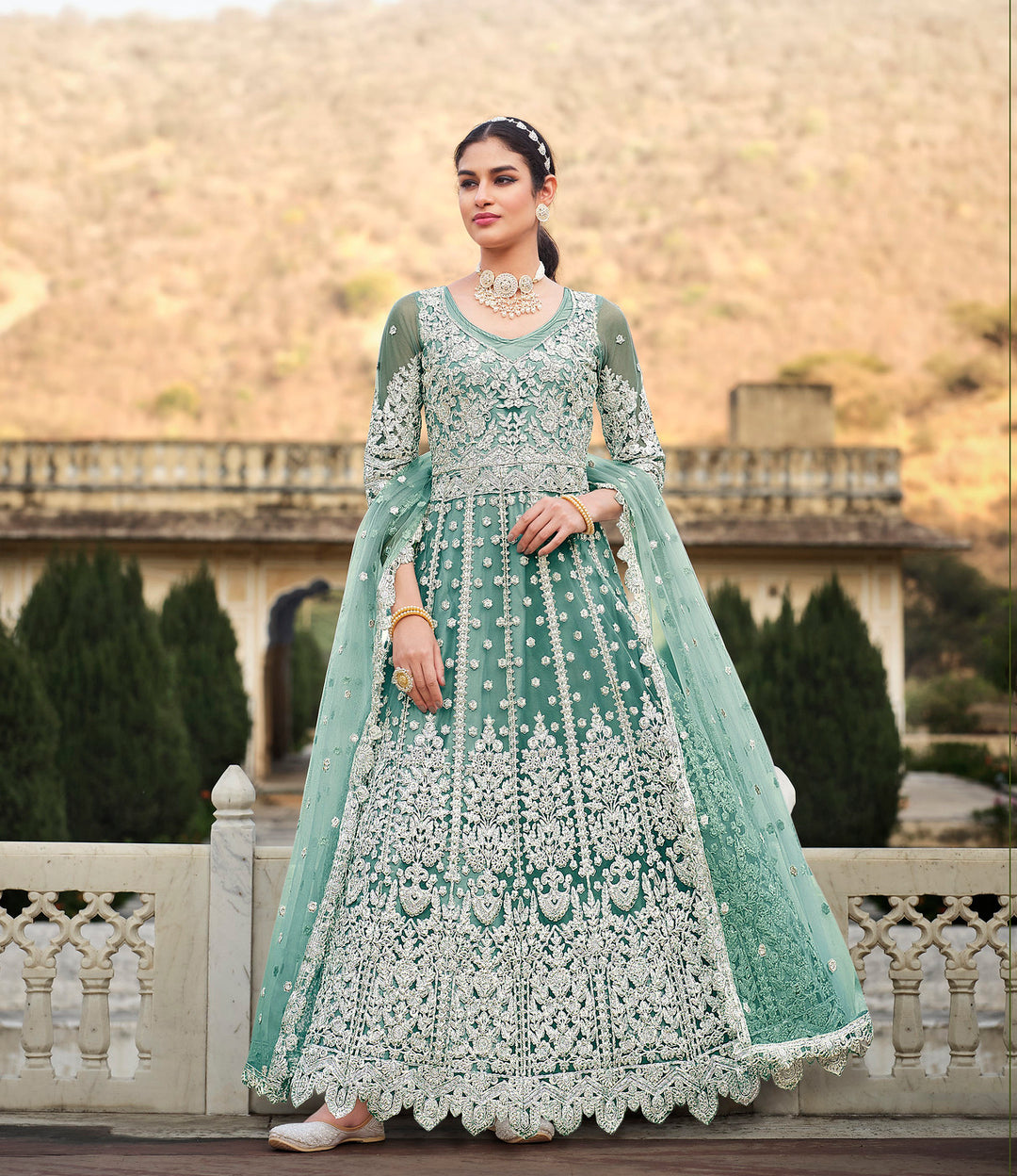 Green Bridalwear Anarkali Dress