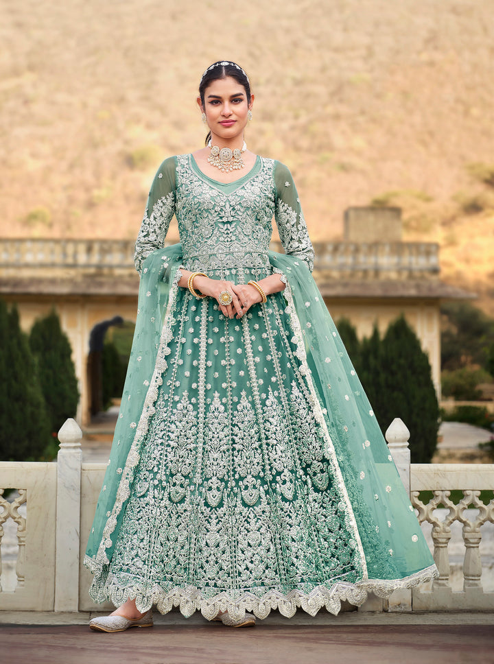 Green Bridalwear Anarkali Dress