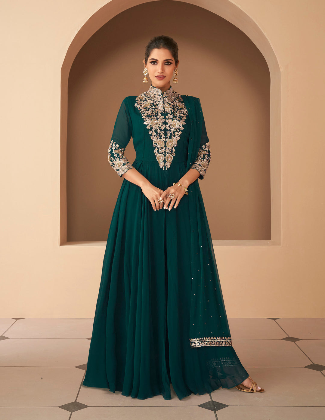 Stylish Green Partywear Anarkali Suit