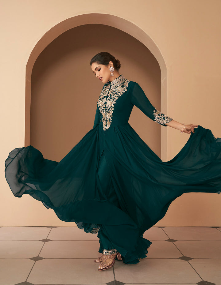 Stylish Green Partywear Anarkali Suit