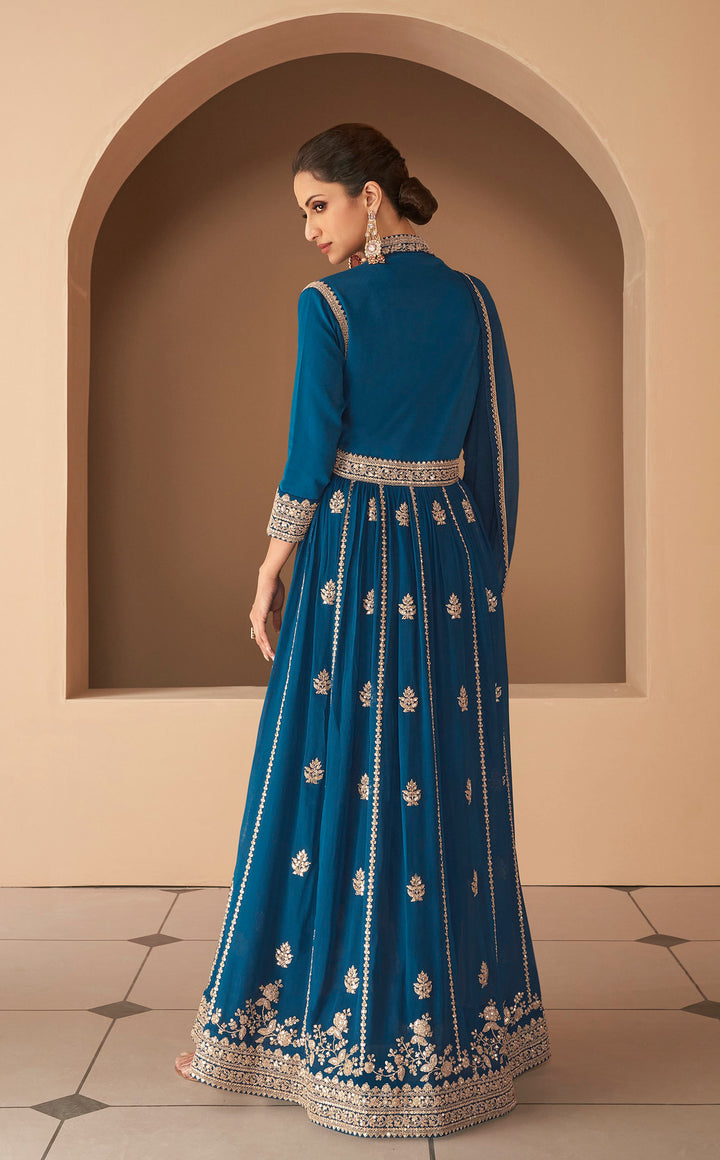 Blue Partywear Free Size Stitched Anarkali Suit