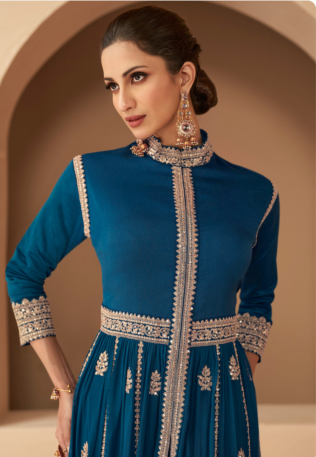 Blue Partywear Free Size Stitched Anarkali Suit