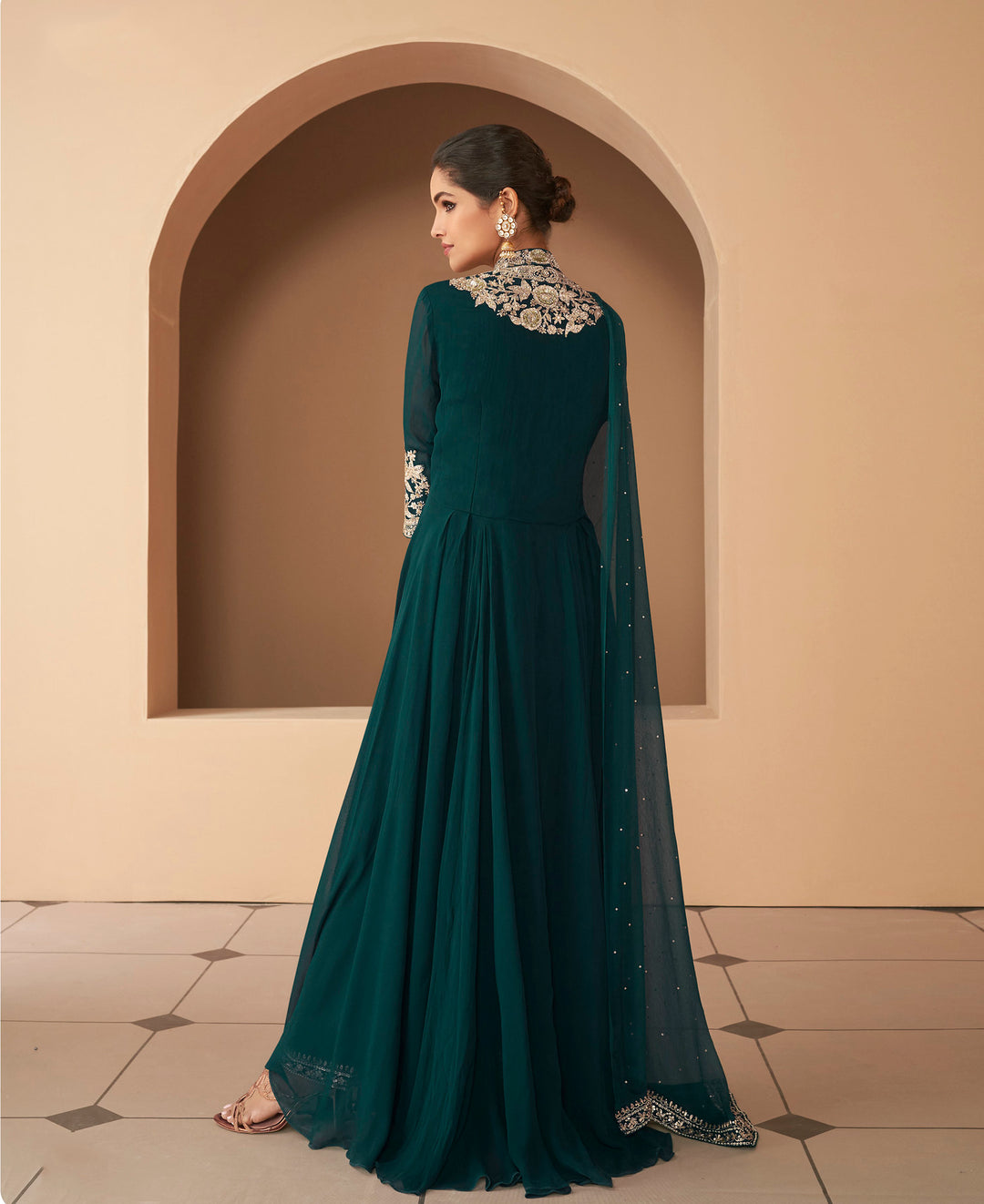 Stylish Green Partywear Anarkali Suit