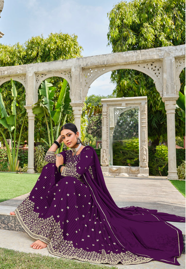 Elegant Purple Bridalwear Stitched Palazzo Dress Salwar Suit