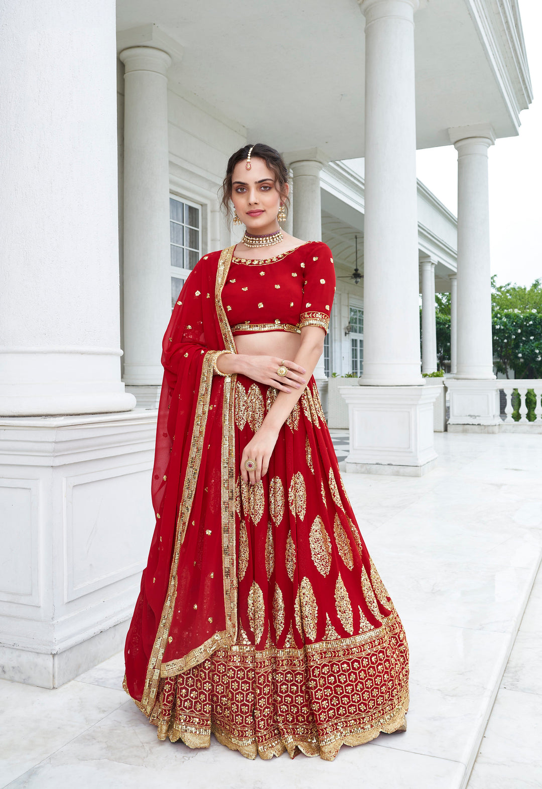 Partywear Designer Red Lehenga Choli