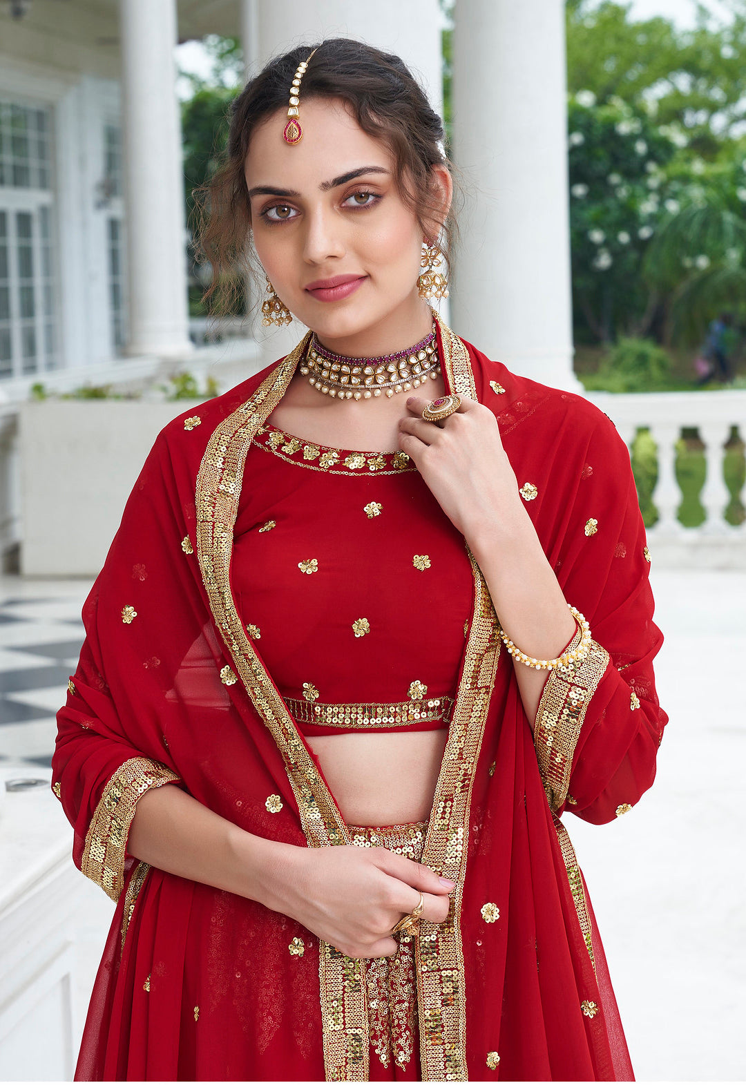 Partywear Designer Red Lehenga Choli