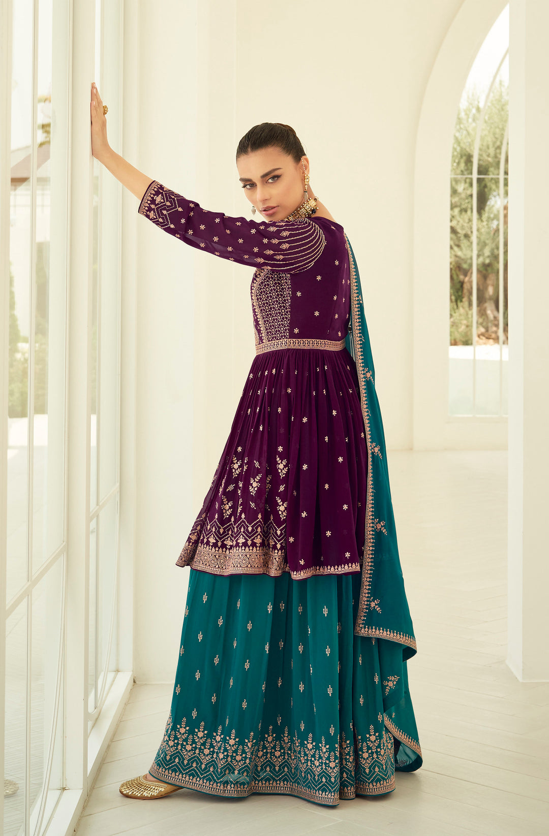 Designer Purple Stitched Palazzo Salwar Kameez