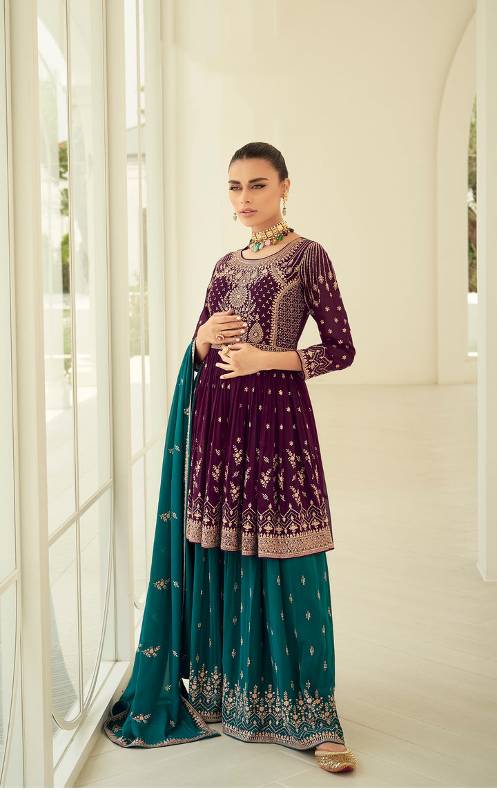 Designer Purple Stitched Palazzo Salwar Kameez