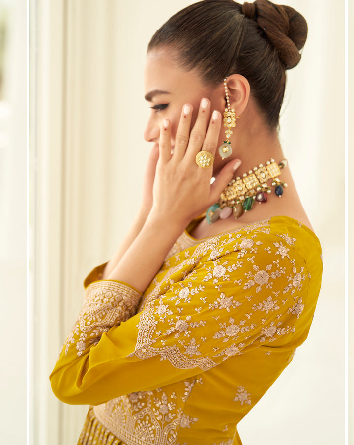 Yellow Designer Stitched Palazzo Salwar Kameez