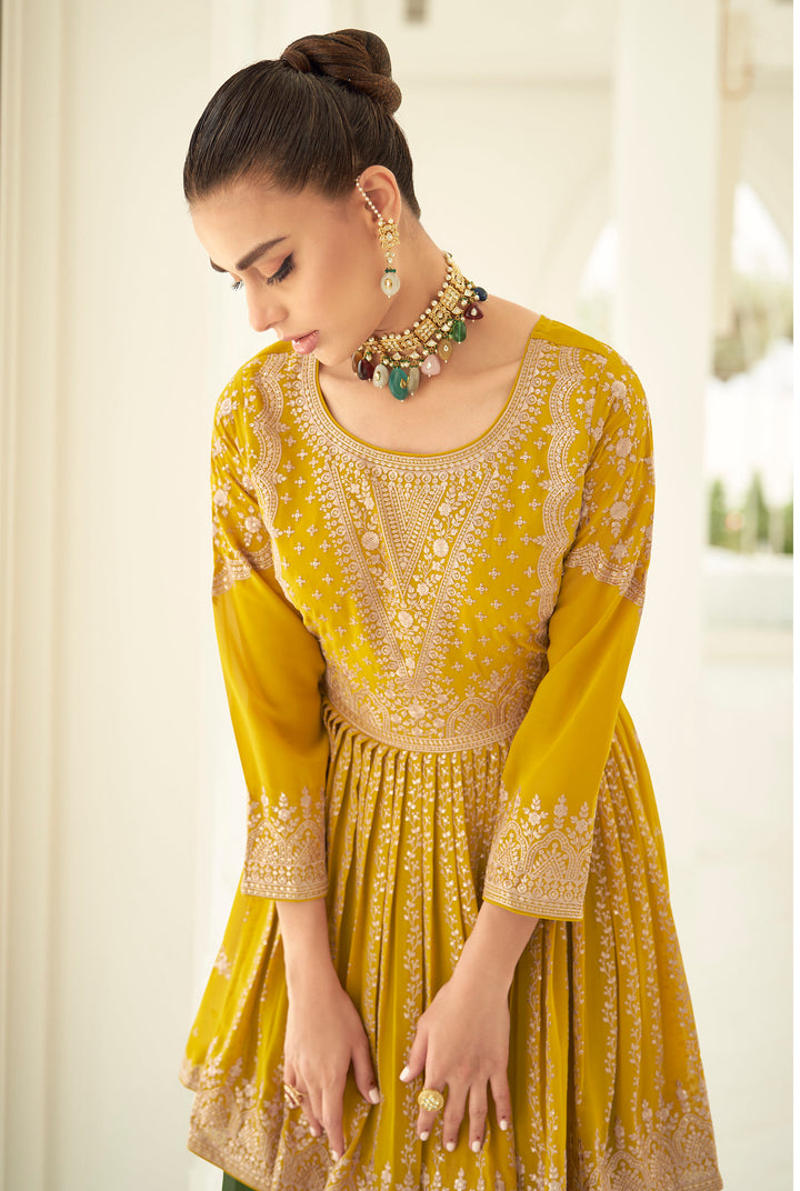 Yellow Designer Stitched Palazzo Salwar Kameez