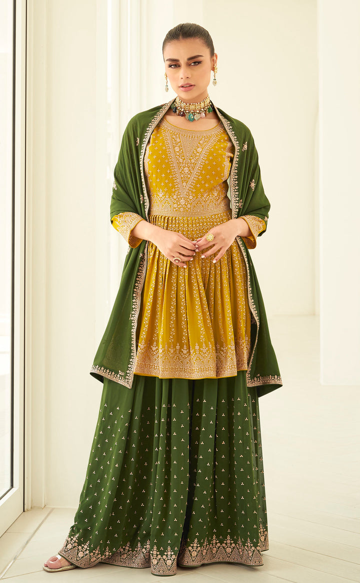 Yellow Designer Stitched Palazzo Salwar Kameez