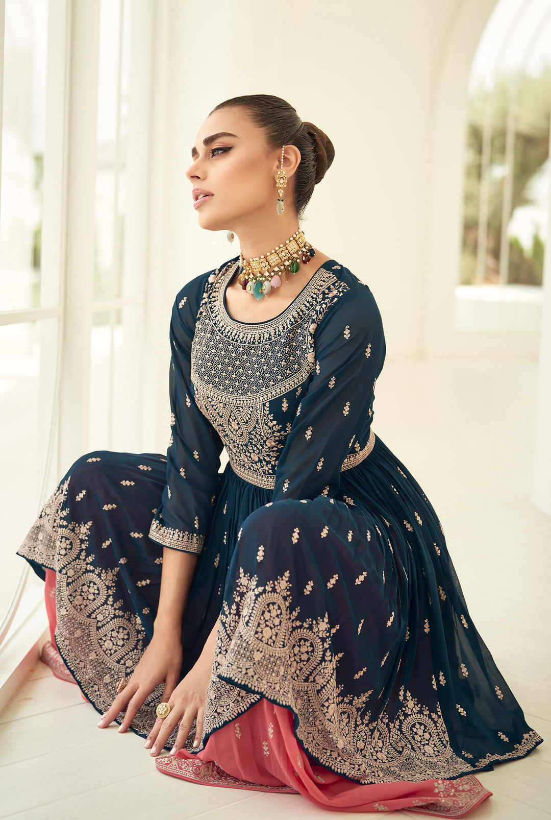 Stylish Blue Designer Stitched Palazzo Salwar Kameez