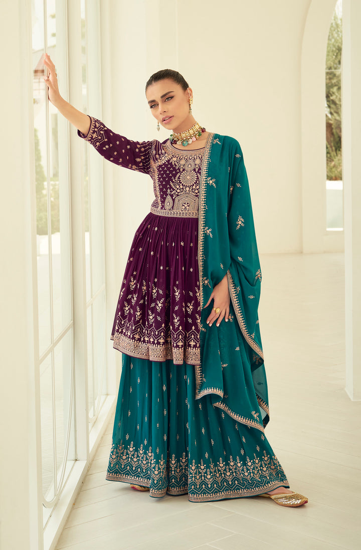 Designer Purple Stitched Palazzo Salwar Kameez