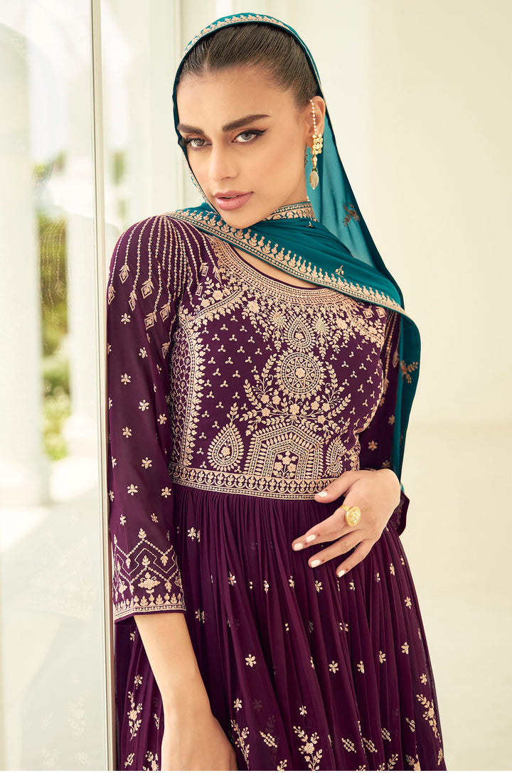 Designer Purple Stitched Palazzo Salwar Kameez