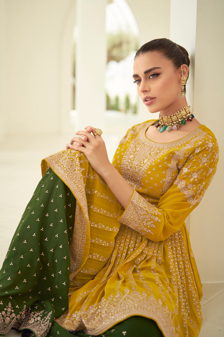 Yellow Designer Stitched Palazzo Salwar Kameez