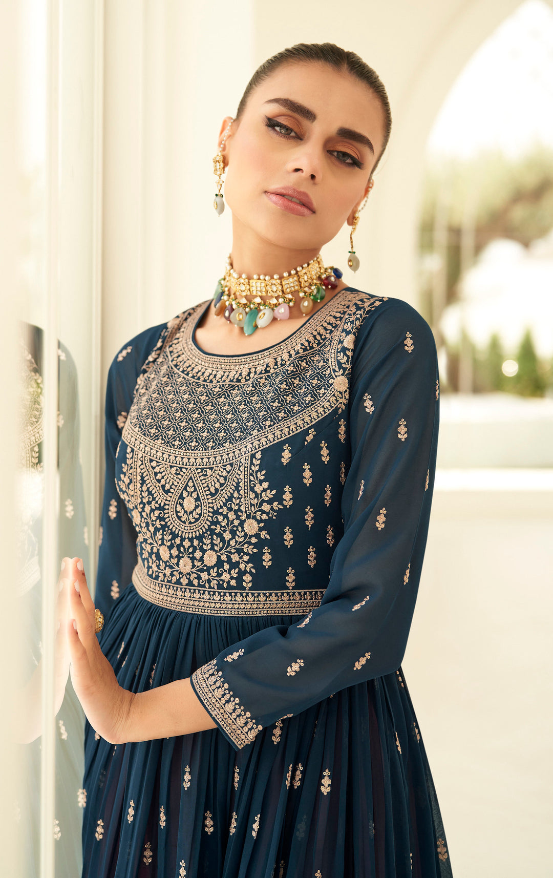 Stylish Blue Designer Stitched Palazzo Salwar Kameez