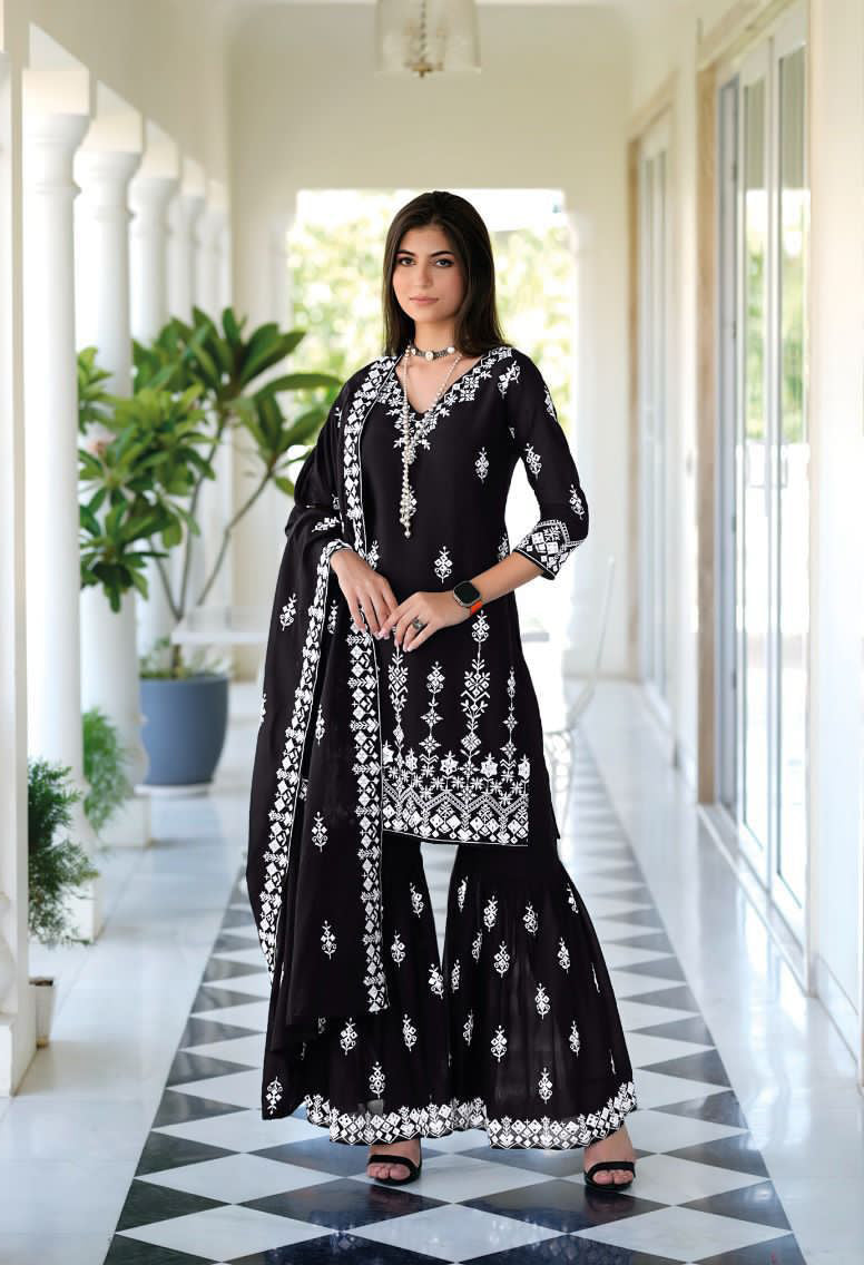 Designer Readymade Black Peplum Palazzo Suit