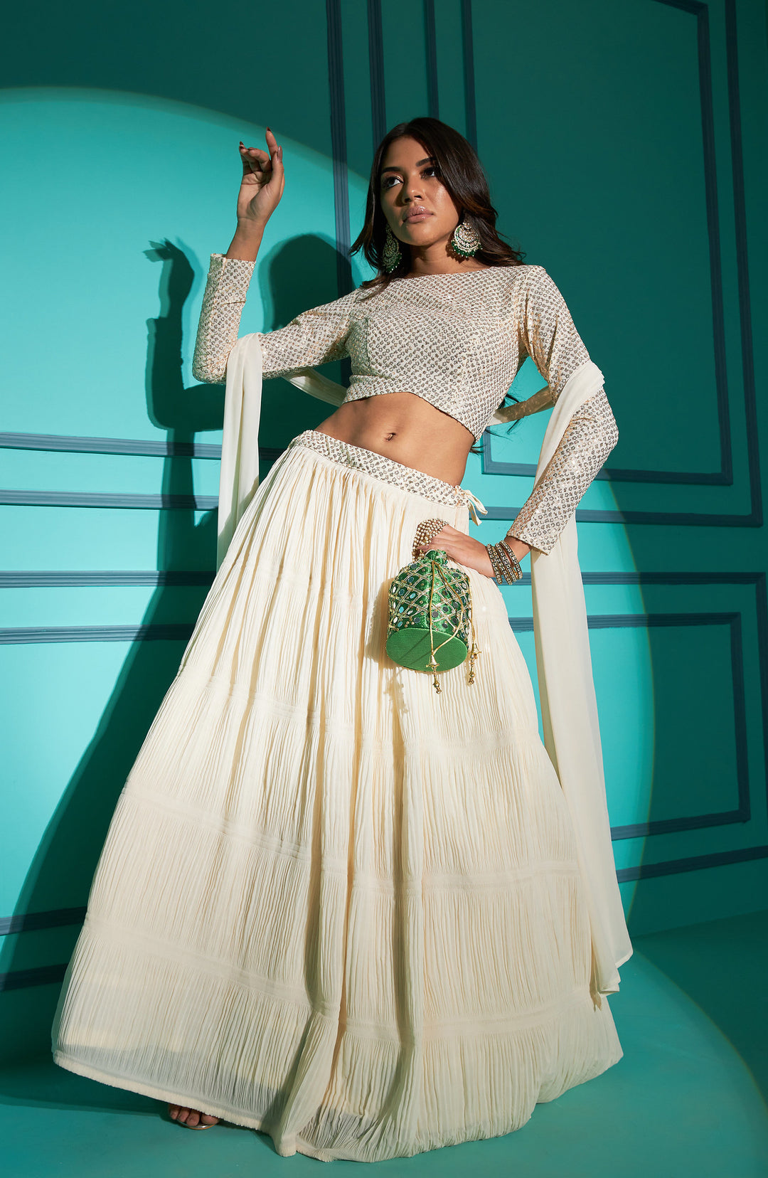 Elegant Ivory Georgette Designer Party Wear Lehenga Choli