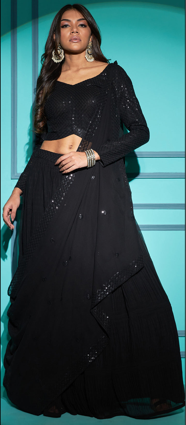 Exquisite Black Georgette Designer Party Wear Lehenga Choli