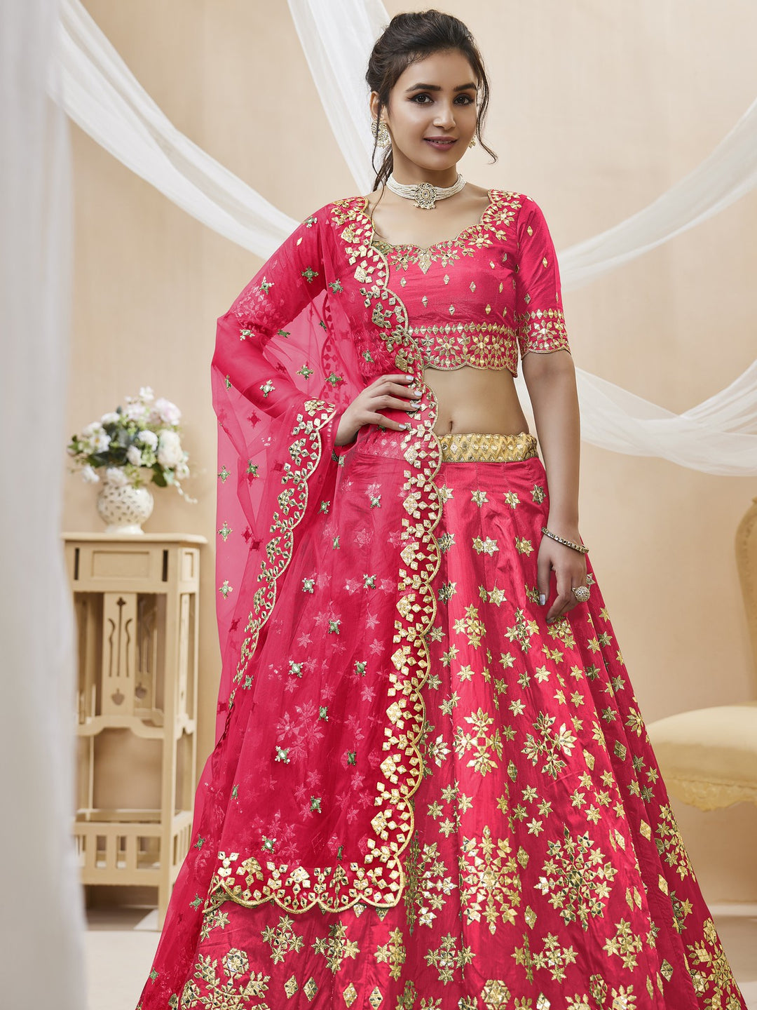 Graceful Pink Silk Lehenga Choli