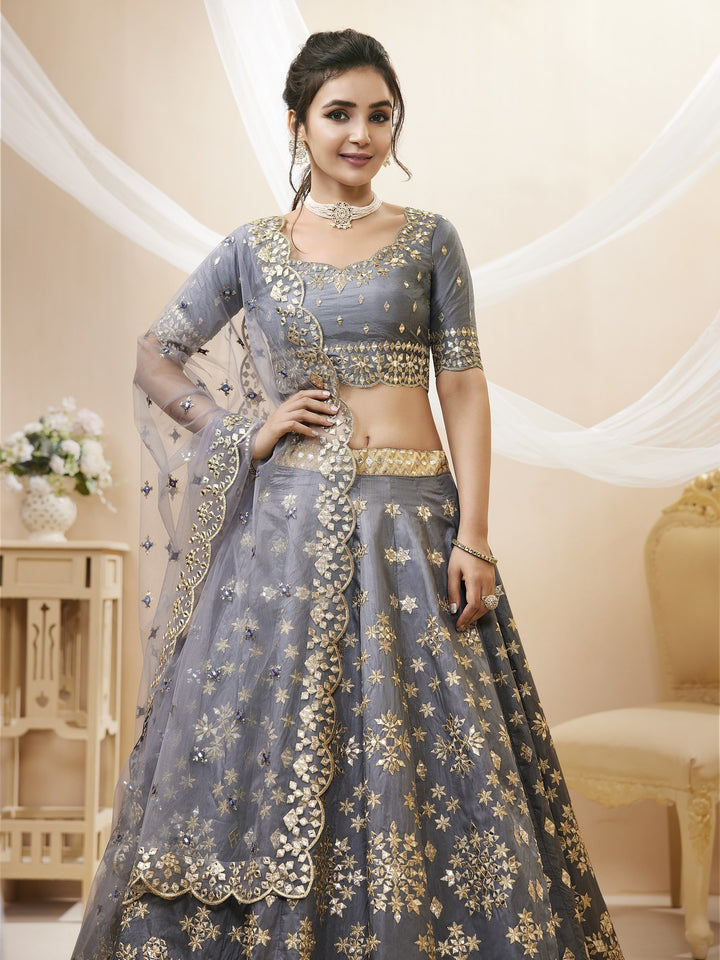 Elegant Grey Silk Lehenga Choli