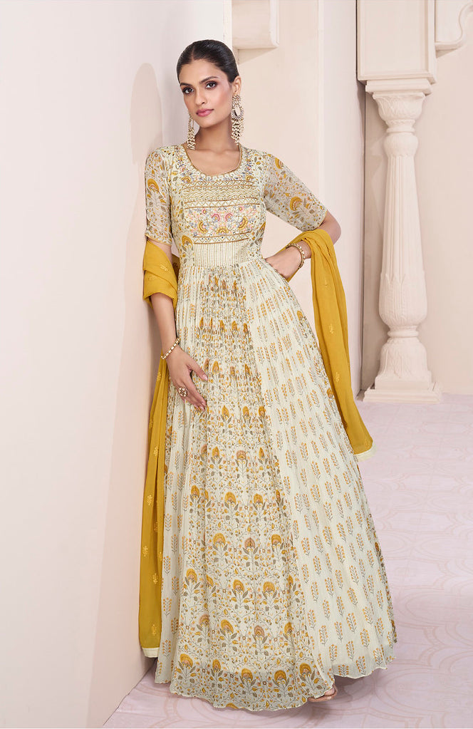 Elegant Indian Designer Anarkali in Dover White