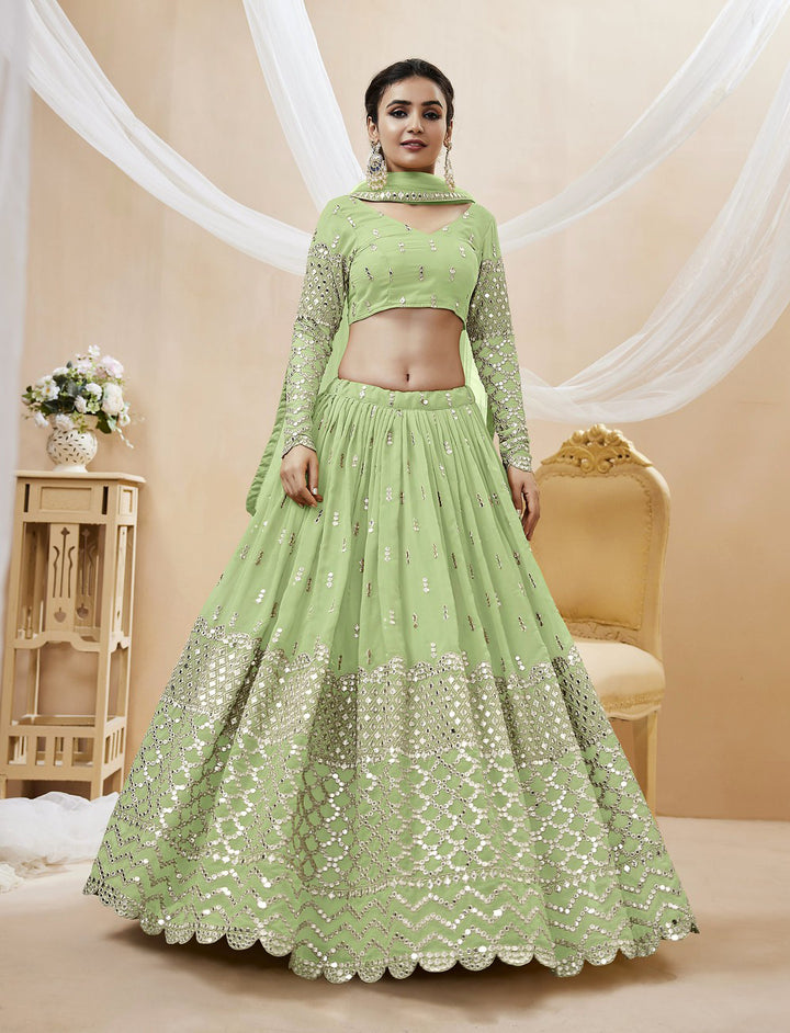 Whispering Elegance Light Green Lehenga Choli