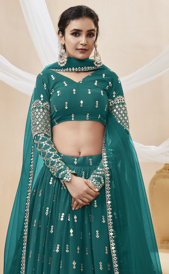 Indian Lehenga Choli in Bottle Green