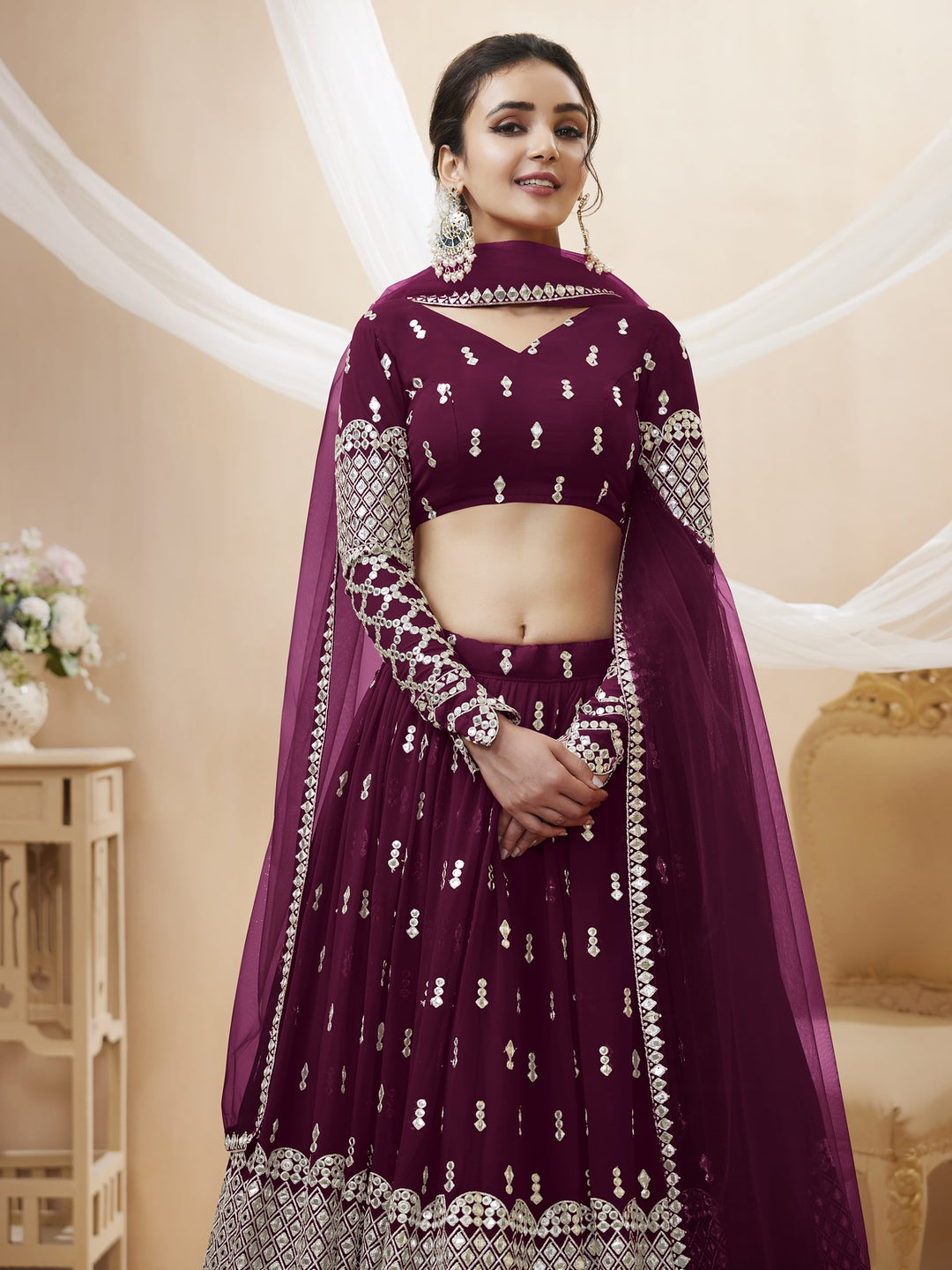 Exquisite Elegance Wine Lehenga Choli