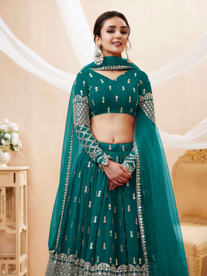 Indian Lehenga Choli in Bottle Green