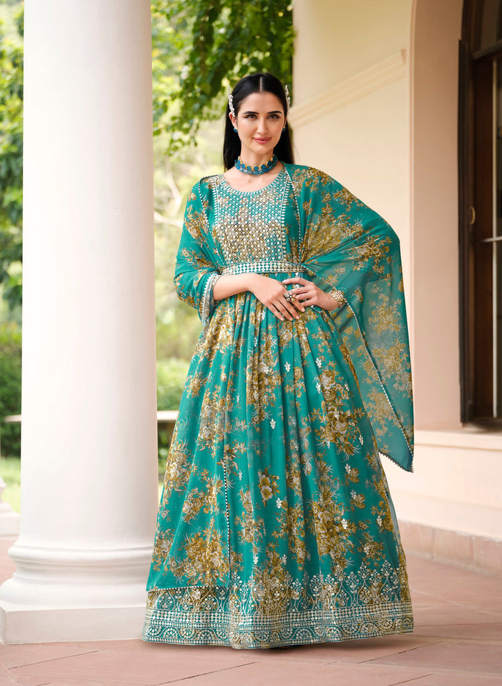 Captivating Green Indian Partywear Gown