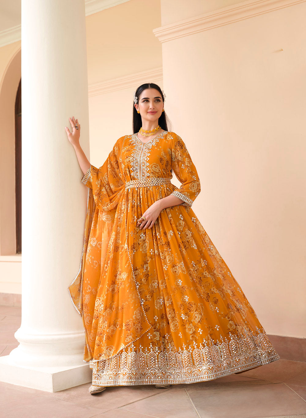 Elegant Yellow Indian Partywear Gown