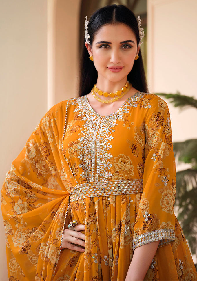 Elegant Yellow Indian Partywear Gown