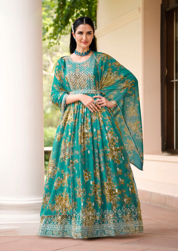 Captivating Green Indian Partywear Gown