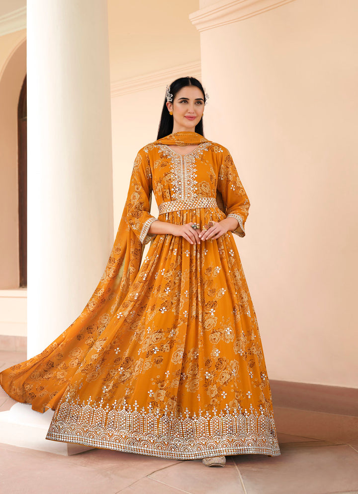 Elegant Yellow Indian Partywear Gown