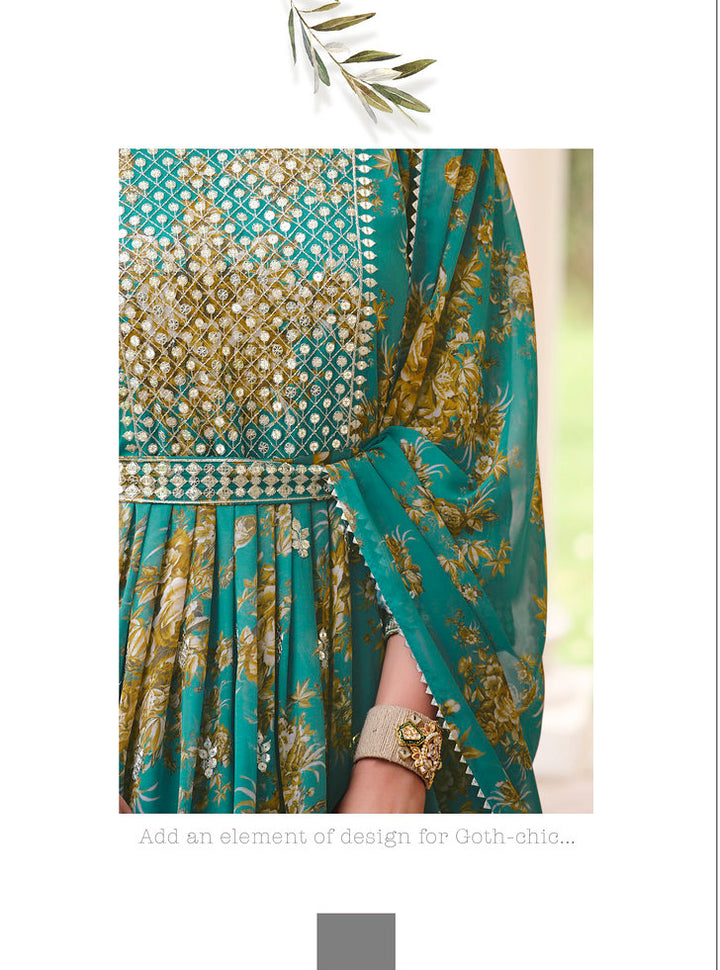 Captivating Green Indian Partywear Gown