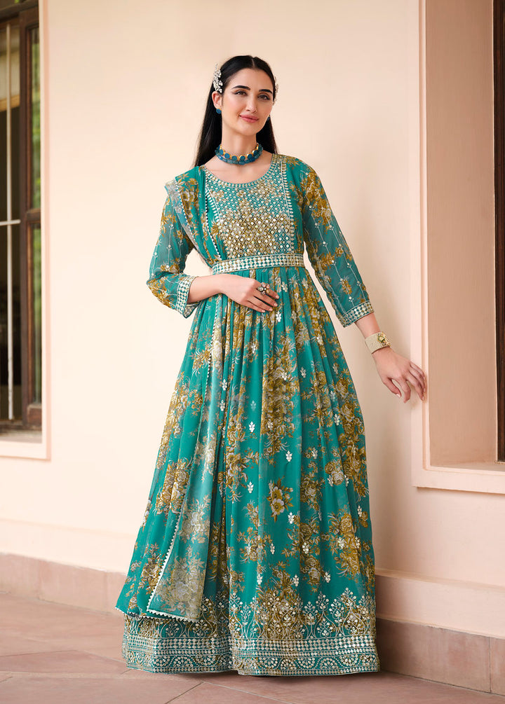 Captivating Green Indian Partywear Gown