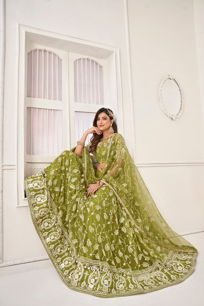 Olive Green Designer Lehenga Choli