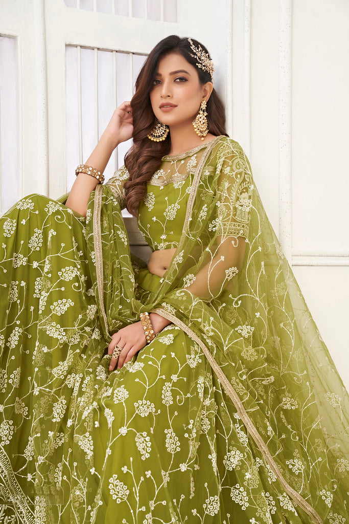 Olive Green Designer Lehenga Choli