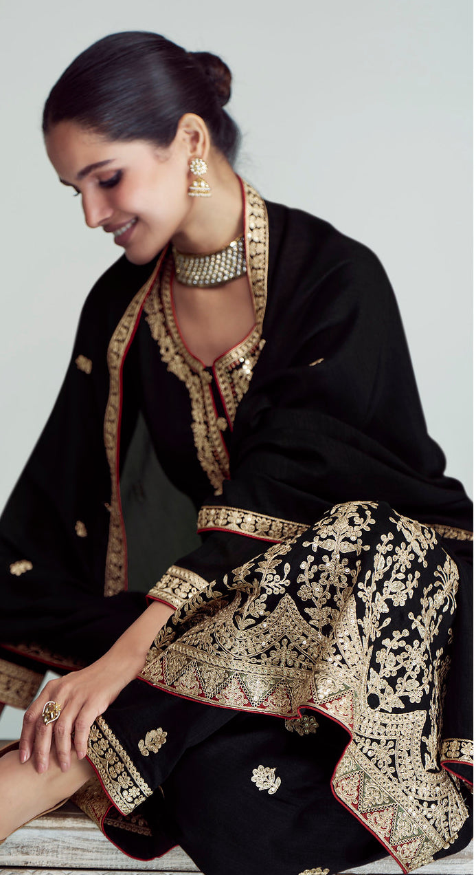 Elegant Black Premium Silk Indian Salwar Kameez