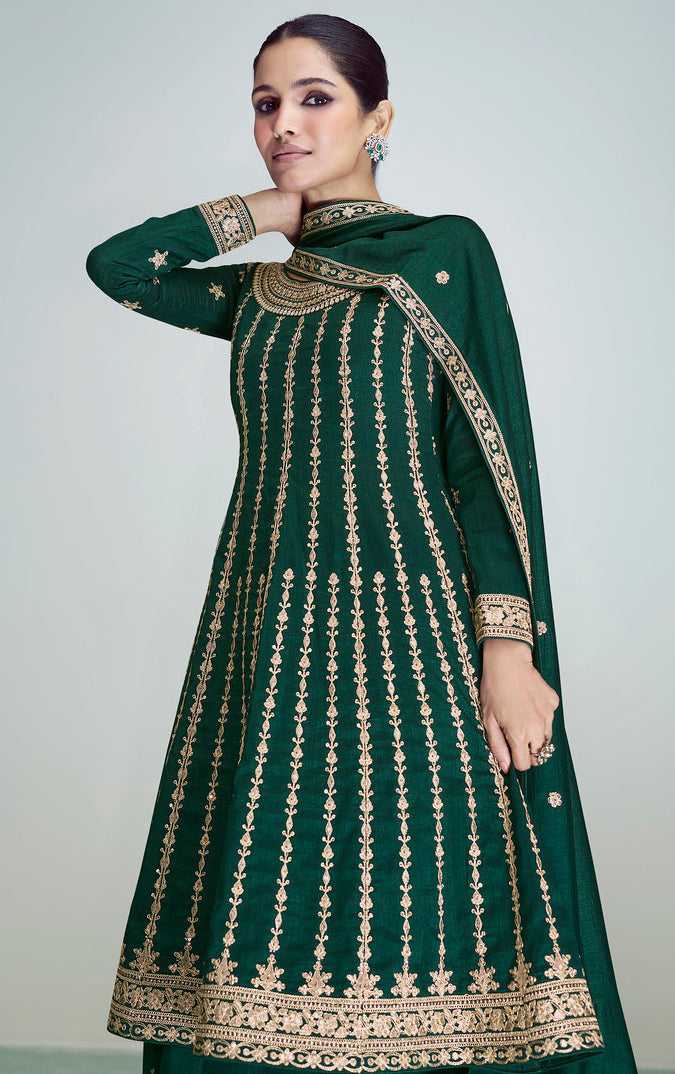 Exquisite Green Premium Silk Indian Salwar Kameez